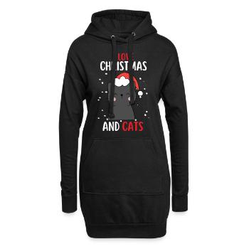 J’aime Noël et Chats Chat Noël - Sweat-shirt à capuche long Femme - noir - Devant