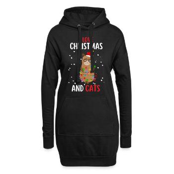 J’aime Noël et Chats Chat Noël - Sweat-shirt à capuche long Femme - noir - Devant
