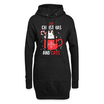 J’aime Noël et Chats Chat Noël - Sweat-shirt à capuche long Femme - noir - Devant