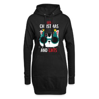 J’aime Noël et Chats Chat Noël - Sweat-shirt à capuche long Femme - noir - Devant