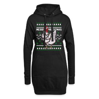 Pull de Noël moche Tshirt Poulet de Noël - Sweat-shirt à capuche long Femme - noir - Devant