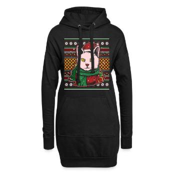 Pull de Noël moche Chat de Noël - Sweat-shirt à capuche long Femme - noir - Devant
