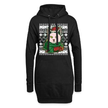 Pull de Noël moche Chat de Noël - Sweat-shirt à capuche long Femme - noir - Devant