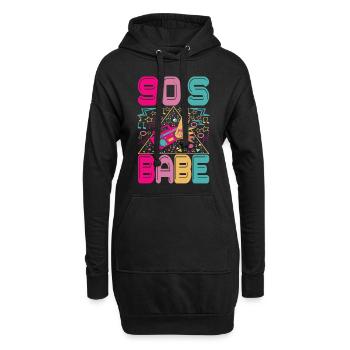 90er Jahre 90s 90er Party - Hoodie-Kleid - Schwarz - Vorne