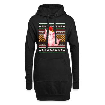 Pull de Noël moche Tshirt Cochon de Noël - Sweat-shirt à capuche long Femme - noir - Devant