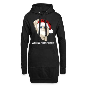 Weihnachtsoutfit Katze mit Weihnachtsmütze xmas - Hoodie-Kleid - Schwarz - Vorne