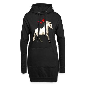 Cheval Blanc avec Cœurs Motif Cheval Vintage - Sweat-shirt à capuche long Femme - noir - Devant