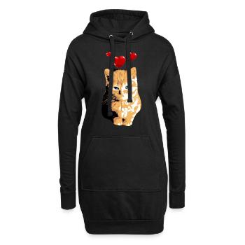 Kätchen Orange Vintage mit Herzen Katzenmotiv - Hoodie-Kleid - Schwarz - Vorne