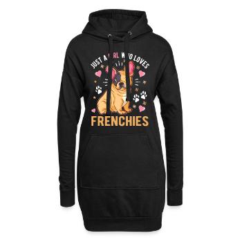 Nur ein Mädchen, das Frenchies liebt Französische Bulldogge - Hoodie-Kleid - Schwarz - Vorne