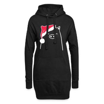Schwein Weihnachtsmütze Weihnachten Süß Xmax - Hoodie-Kleid - Schwarz - Vorne