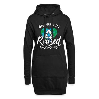 Recycling Shipped In Reused Eco Friendly Recycler - Hoodie-Kleid - Schwarz - Vorne