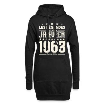 cadeau d'anniversaire janvier 1963. Janvier 1963. - Sweat-shirt à capuche long Femme - noir - Devant