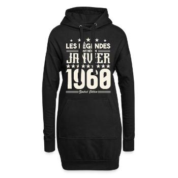 cadeau d'anniversaire janvier 1960. Janvier 1960. - Sweat-shirt à capuche long Femme - noir - Devant