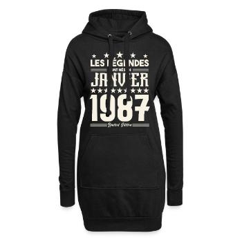 cadeau d'anniversaire janvier 1987. Janvier 1987. - Sweat-shirt à capuche long Femme - noir - Devant