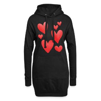 Herzen Rot - Hoodie-Kleid - Schwarz - Vorne