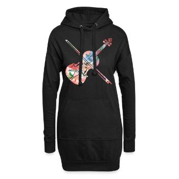 Violon Violoniste Fleur Tropicale - Sweat-shirt à capuche long Femme - noir - Devant