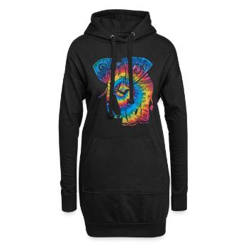 Tie Dye Elephant Mandala - Hoodie-Kleid - Schwarz - Vorne