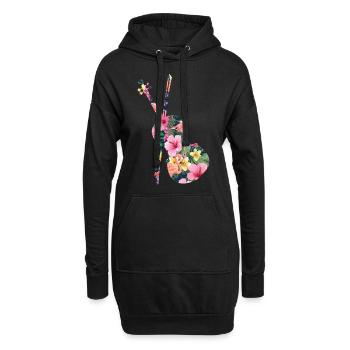 Violon Violoniste Fleur Tropicale - Sweat-shirt à capuche long Femme - noir - Devant