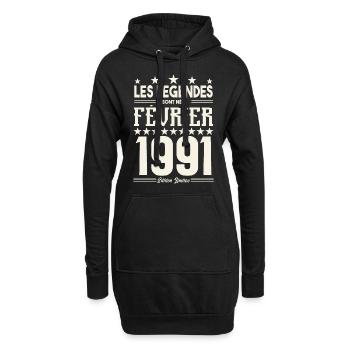 cadeau d'anniversaire Février 1991. février 1991. - Sweat-shirt à capuche long Femme - noir - Devant