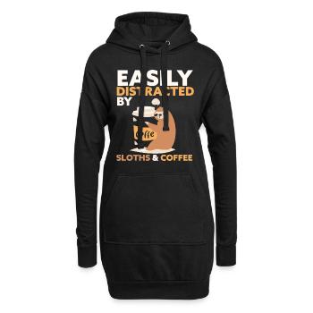 Leicht abgelenkt von Faultieren und Kaffee Faultier Kaffee - Hoodie-Kleid - Schwarz - Vorne