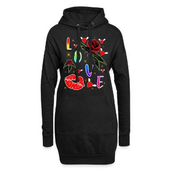 love - Sweat-shirt à capuche long Femme - noir - Devant