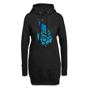 Blue Peacock Print Teal Feathers Bird Lover Men Wo - Sweat-shirt à capuche long Femme - noir - Devant