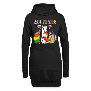 Fröhlicher Osterhase Eiersuche Frohe Ostern - Hoodie-Kleid - Schwarz - Vorne