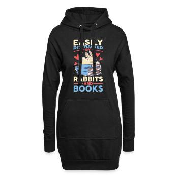 Facilement distrait par les lapins et les livres Lapin de lecture - Sweat-shirt à capuche long Femme - noir - Devant