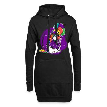 Lustiges Karneval-einhorn Mit Ballon-party - Hoodie-Kleid - Schwarz - Vorne