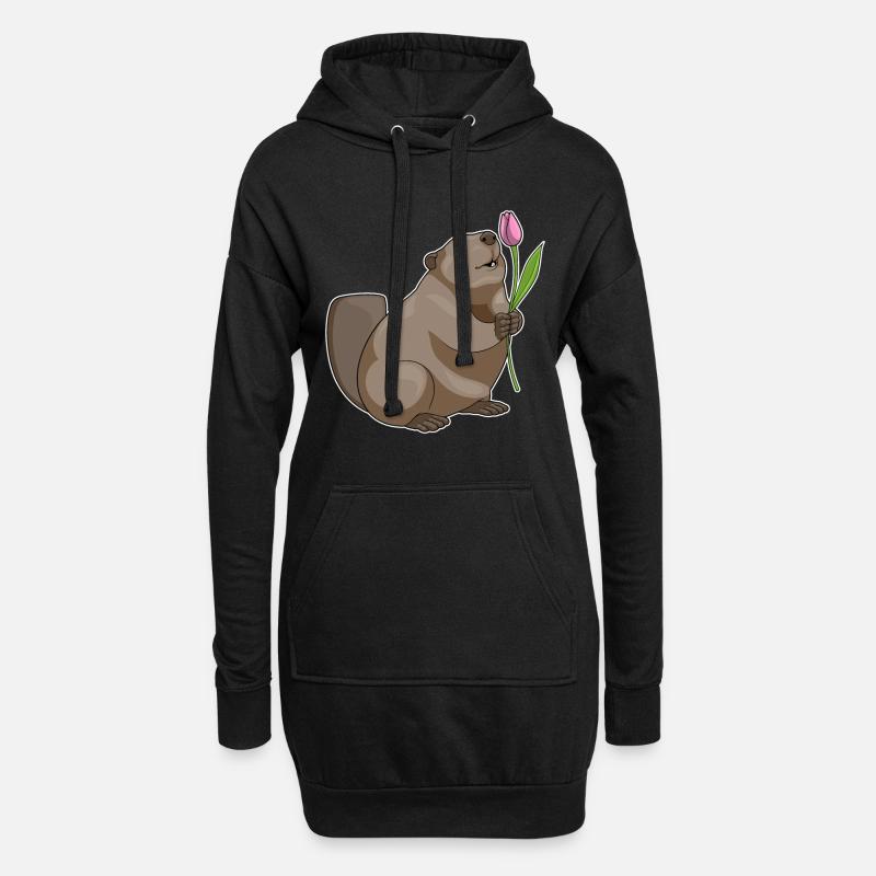 Biber Tulpe Blumen - Hoodie-Kleid - Schwarz