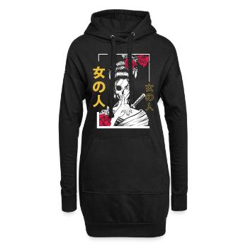 Japanischer Samurai Blumenkrieger Geisha Frau - Hoodie-Kleid - Schwarz - Vorne