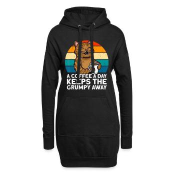 T-shirt de café drôle, chemise d’amateur de café, chat mignon - Sweat-shirt à capuche long Femme - noir - Devant