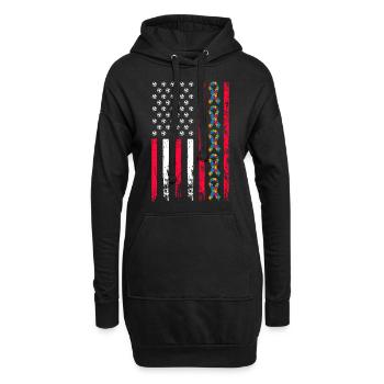 Autismus-Bewusstseinsmonat American Sports Flag - Hoodie-Kleid - Schwarz - Vorne