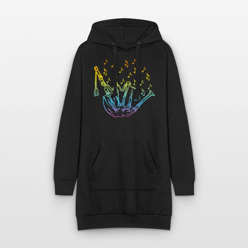 Cornemuse avec notes de musique Cornemuse Musicien de cornemuse Sweat-shirt à capuche long Femme