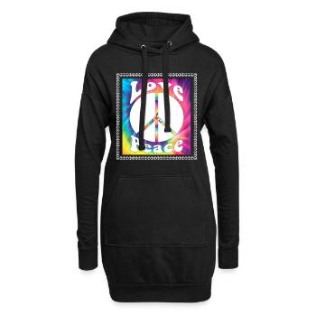 Hippie Tshirt Peace Bewegung Woodstock Boho Groove - Hoodie-Kleid - Schwarz - Vorne