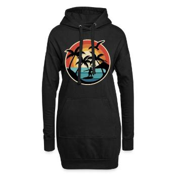 70er 80er Surfer unter Palmen Sonnenuntergang - Hoodie-Kleid - Schwarz - Vorne