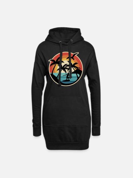 70er 80er Surfer unter Palmen Sonnenuntergang - Hoodie-Kleid - Schwarz