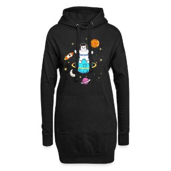 Astronautenliebhaber Katzenbesitzer - Hoodie-Kleid - Schwarz - Vorne