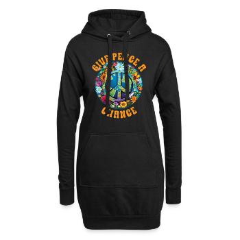 Hippie Peace Zeichen Frieden Blumen Blumenkind - Hoodie-Kleid - Schwarz - Vorne