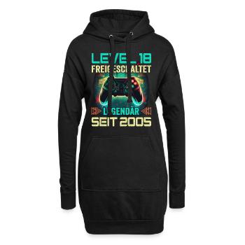Level 18 Freigeschaltet 18. Geburtstag - Hoodie-Kleid - Schwarz - Vorne