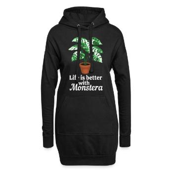 Life is better with Monstera - Hoodie-Kleid - Schwarz - Vorne