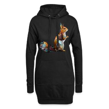 Écureuil Polygone Forêt Animaux Motif de cadeau animal - Sweat-shirt à capuche long Femme - noir - Devant