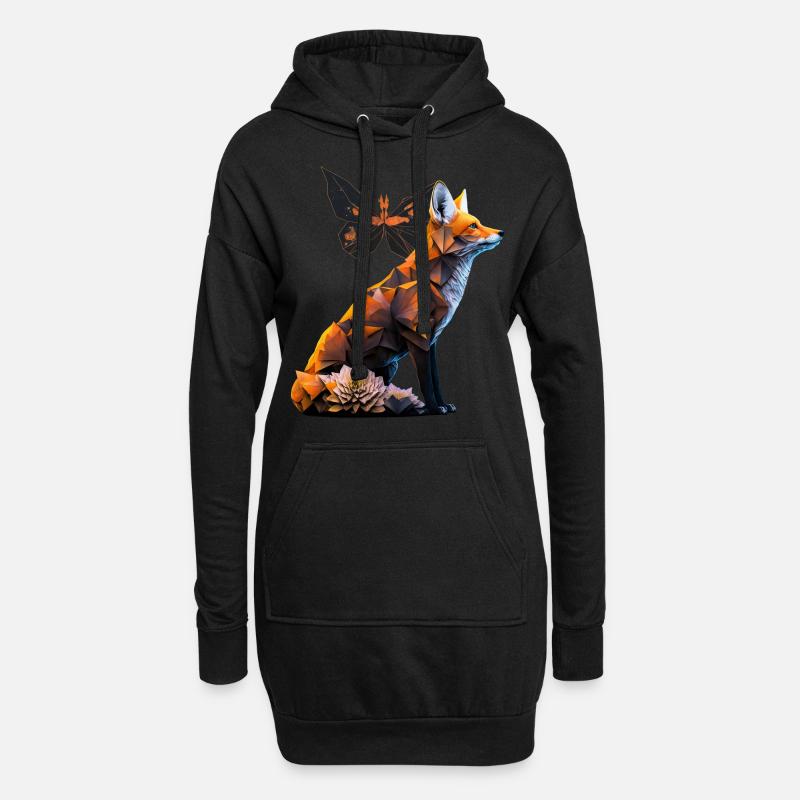 Fuchs Schmetterling Polygon Kunst Geschenk Tier - Hoodie-Kleid - Schwarz