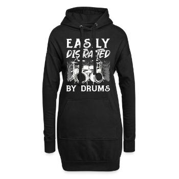 Drummer Musician Drums - Facilement distrait par Drum - Sweat-shirt à capuche long Femme - noir - Devant