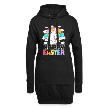 Frohe Ostern - weiße Kaninchen-Ostereier - Hoodie-Kleid - Schwarz - Vorne