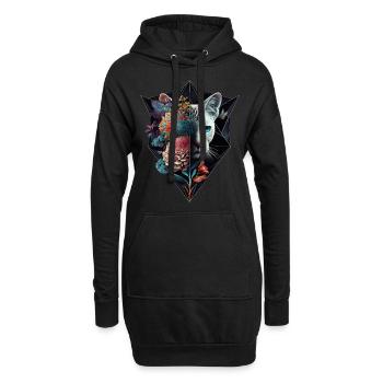 Katze Blumen Kunst Geschenk Katzenmotiv Tier - Hoodie-Kleid - Schwarz - Vorne