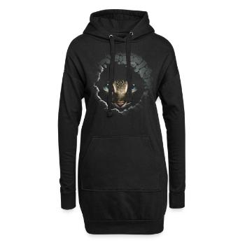 Katze Wand Loch Geschenk Katzenmotiv Katzehalter - Hoodie-Kleid - Schwarz - Vorne