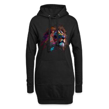 Löwe Bunt Raubkatze Kuns Tier Geschenk Afrika Zoo - Hoodie-Kleid - Schwarz - Vorne