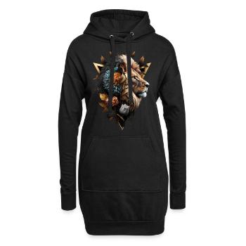 Löwe Polygon Kunst Blumen Tier Geschenk Zoo Motiv - Hoodie-Kleid - Schwarz - Vorne