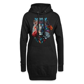 Lion Polygone Art Fleurs Animal Gift Zoo Motif - Sweat-shirt à capuche long Femme - noir - Devant